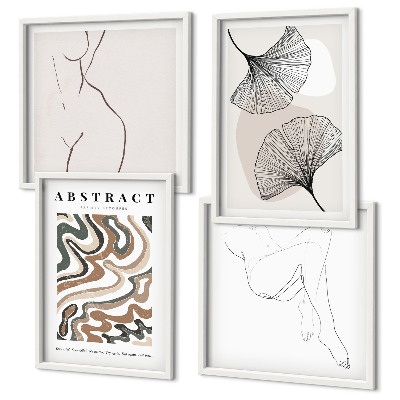 Ensemble de 4 tableaux Formes de feuilles bohèmes abstraites