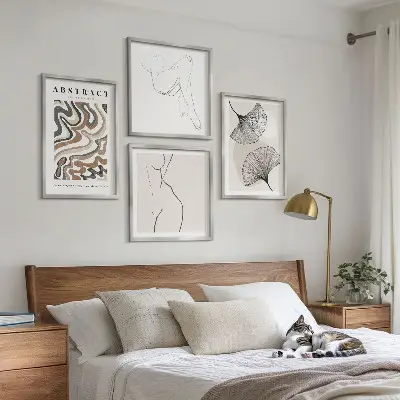 Ensemble de 4 tableaux à motifs de feuilles bohèmes abstraites