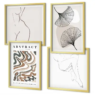 Ensemble de 4 tableaux à motifs de feuilles bohèmes abstraites
