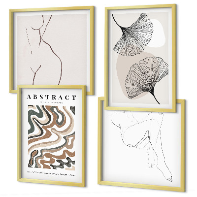 Ensemble de 4 tableaux Formes de feuilles bohèmes abstraites