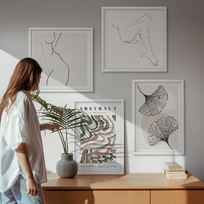 Ensemble de 4 tableaux Formes de feuilles bohèmes abstraites