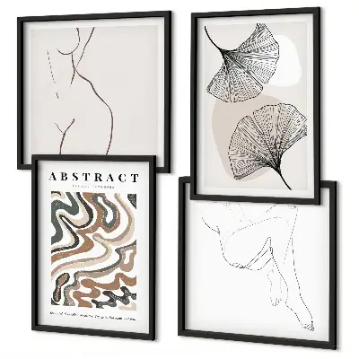 Ensemble de 4 tableaux à motifs de feuilles bohèmes abstraites
