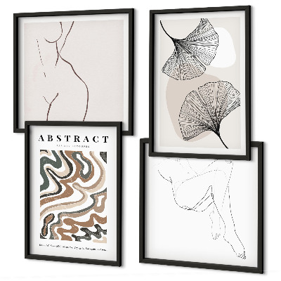 Ensemble de 4 tableaux Formes de feuilles bohèmes abstraites