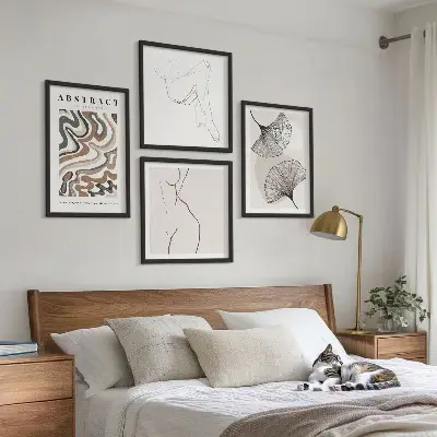 Ensemble de 4 tableaux à motifs de feuilles bohèmes abstraites