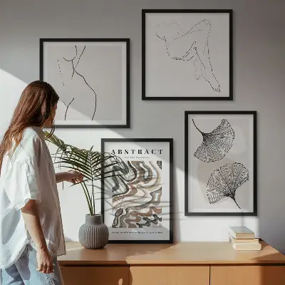 Ensemble de 4 tableaux à motifs de feuilles bohèmes abstraites