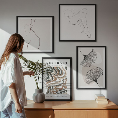 Ensemble de 4 tableaux Formes de feuilles bohèmes abstraites