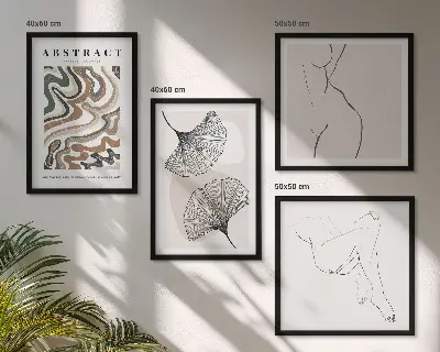 Ensemble de 4 tableaux à motifs de feuilles bohèmes abstraites