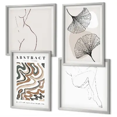 Ensemble de 4 tableaux à motifs de feuilles bohèmes abstraites