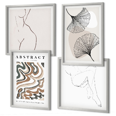 Ensemble de 4 tableaux Formes de feuilles bohèmes abstraites
