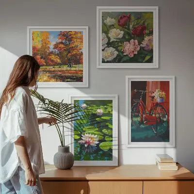 Polyptyque de 2 cadres Nénuphars, fleurs de vélo ensemble décoratif deux pièces