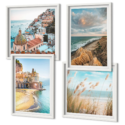 Ensemble de 4 tableaux Paysages plage ville falaises