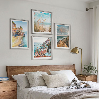 Ensemble de 4 tableaux Paysages plage ville falaises
