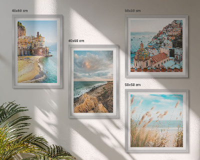 Ensemble de 4 tableaux Paysages plage ville falaises