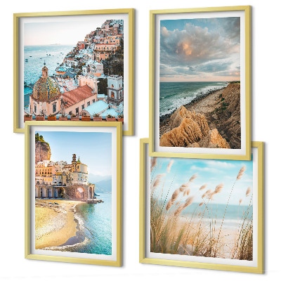 Ensemble de 4 tableaux Paysages plage ville falaises