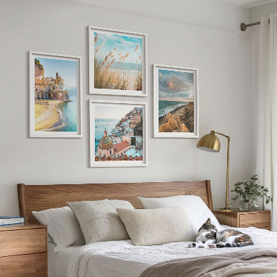 Ensemble de 4 tableaux Paysages plage ville falaises