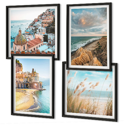 Ensemble de 4 tableaux Paysages plage ville falaises