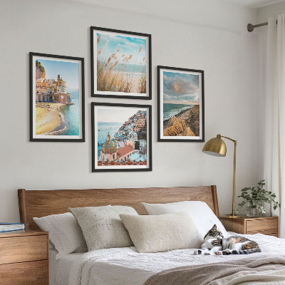 Ensemble de 4 tableaux Paysages plage ville falaises