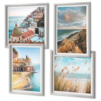 Ensemble de 4 tableaux Paysages plage ville falaises