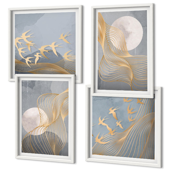Mur de tableaux Vagues abstraites, cercles gris