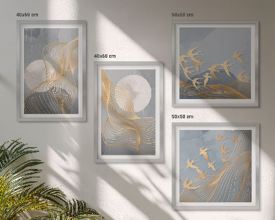 Mur de tableaux Vagues abstraites, cercles gris