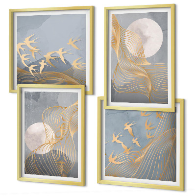 Mur de tableaux Vagues abstraites, cercles gris
