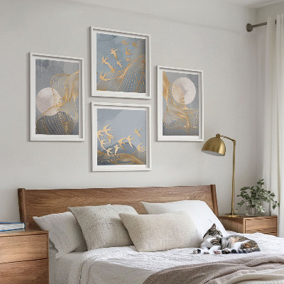 Mur de tableaux Vagues abstraites, cercles gris