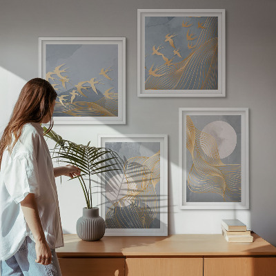 Mur de tableaux Vagues abstraites, cercles gris