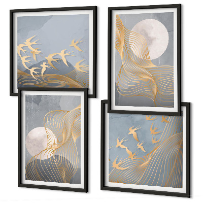 Mur de tableaux Vagues abstraites, cercles gris
