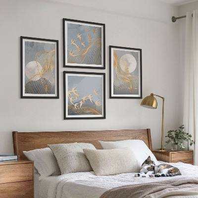 Mur de tableaux Vagues abstraites, cercles gris