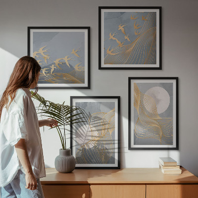 Mur de tableaux Vagues abstraites, cercles gris