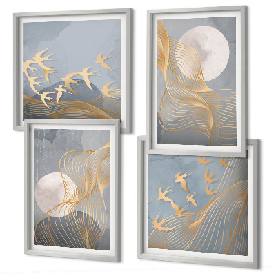 Mur de tableaux Vagues abstraites, cercles gris