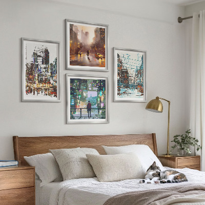 Ensemble de 4 tableaux Villes modernes et colorées avec des personnages