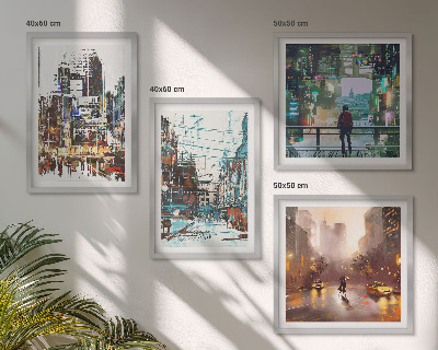 Ensemble de 4 tableaux Villes modernes et colorées avec des personnages