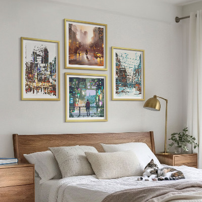 Ensemble de 4 tableaux Villes modernes et colorées avec des personnages