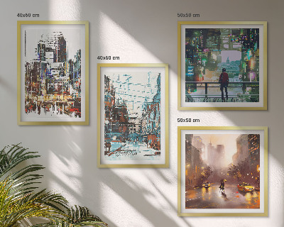 Ensemble de 4 tableaux Villes modernes et colorées avec des personnages
