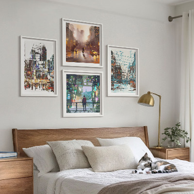 Ensemble de 4 tableaux Villes modernes et colorées avec des personnages