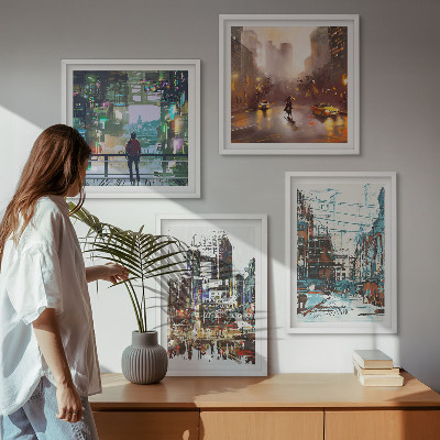Ensemble de 4 tableaux Villes modernes et colorées avec des personnages
