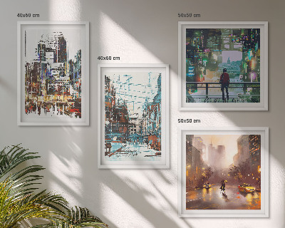 Ensemble de 4 tableaux Villes modernes et colorées avec des personnages