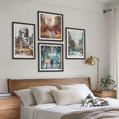Ensemble de 4 tableaux Villes modernes et colorées avec des personnages