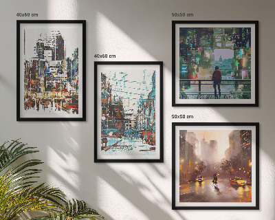 Ensemble de 4 tableaux Villes modernes et colorées avec des personnages