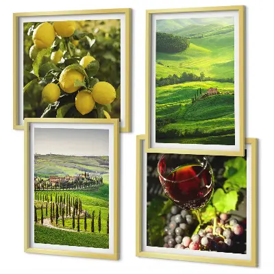 Mur de tableaux paysages italiens avec collines d'agrumes