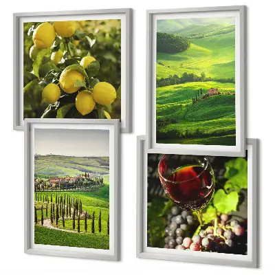 Mur de tableaux paysages italiens avec collines d'agrumes