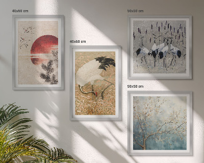 Ensemble de 4 tableaux Paysage de grues japonaises