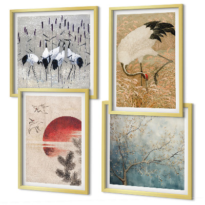 Ensemble de 4 tableaux Paysage de grues japonaises