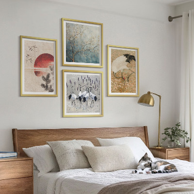 Ensemble de 4 tableaux Paysage de grues japonaises