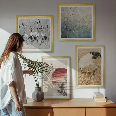 Paysage de grues japonaises ensemble de 4 tableaux