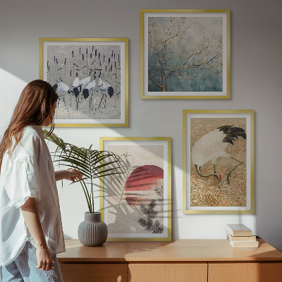 Ensemble de 4 tableaux Paysage de grues japonaises