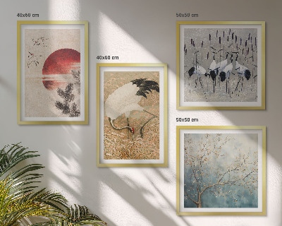 Ensemble de 4 tableaux Paysage de grues japonaises