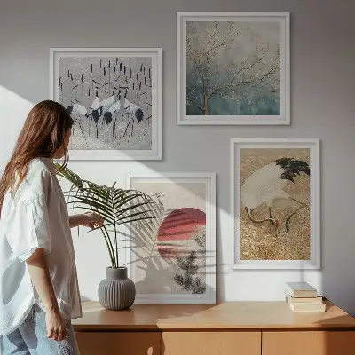Paysage de grues japonaises ensemble de 4 tableaux