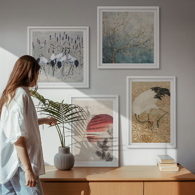 Ensemble de 4 tableaux Paysage de grues japonaises